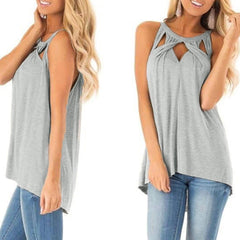 Casual Solid Color Hollow - out Halter T - shirt Army Green