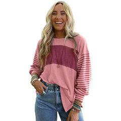 Casual Striped Color Matching Long - Sleeved Hoodie Pink