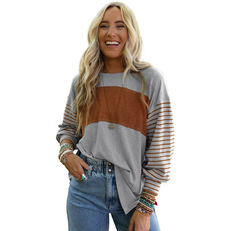 Casual Striped Color Matching Long - Sleeved Hoodie Gray