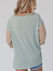 Casual Striped Color Matching Long - Sleeved Hoodie Gray