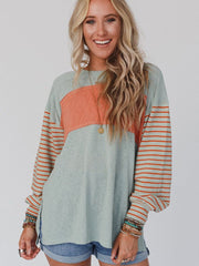 Casual Striped Color Matching Long - Sleeved Hoodie Gray