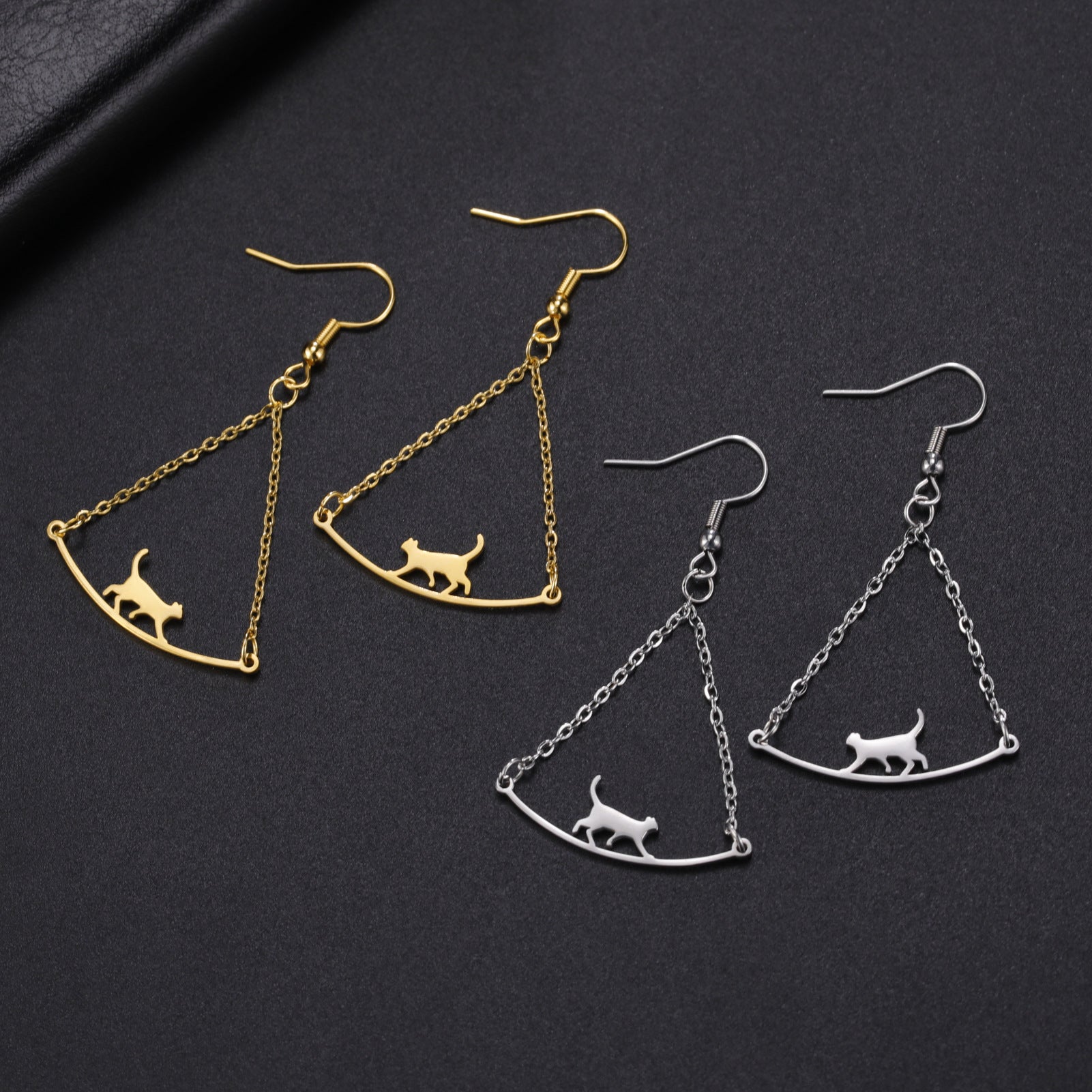 Cat Walk Simple Rope Earrings – Whimsical Feline Fashion Steel