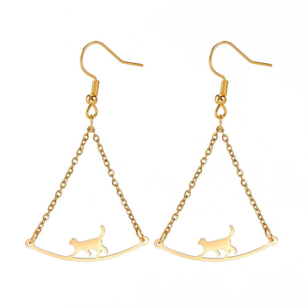 Cat Walk Simple Rope Earrings – Whimsical Feline Fashion Gold