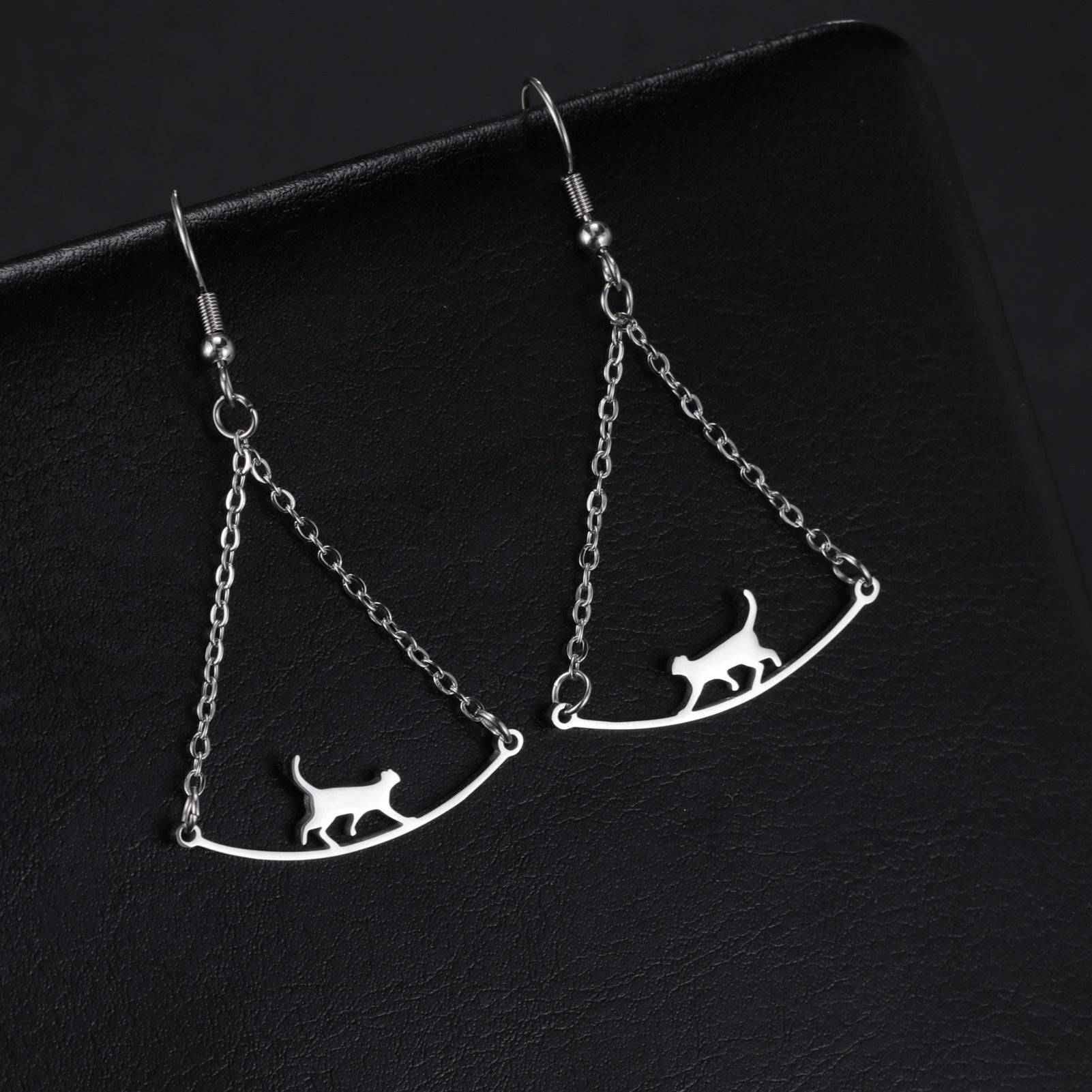 Cat Walk Simple Rope Earrings – Whimsical Feline Fashion Steel