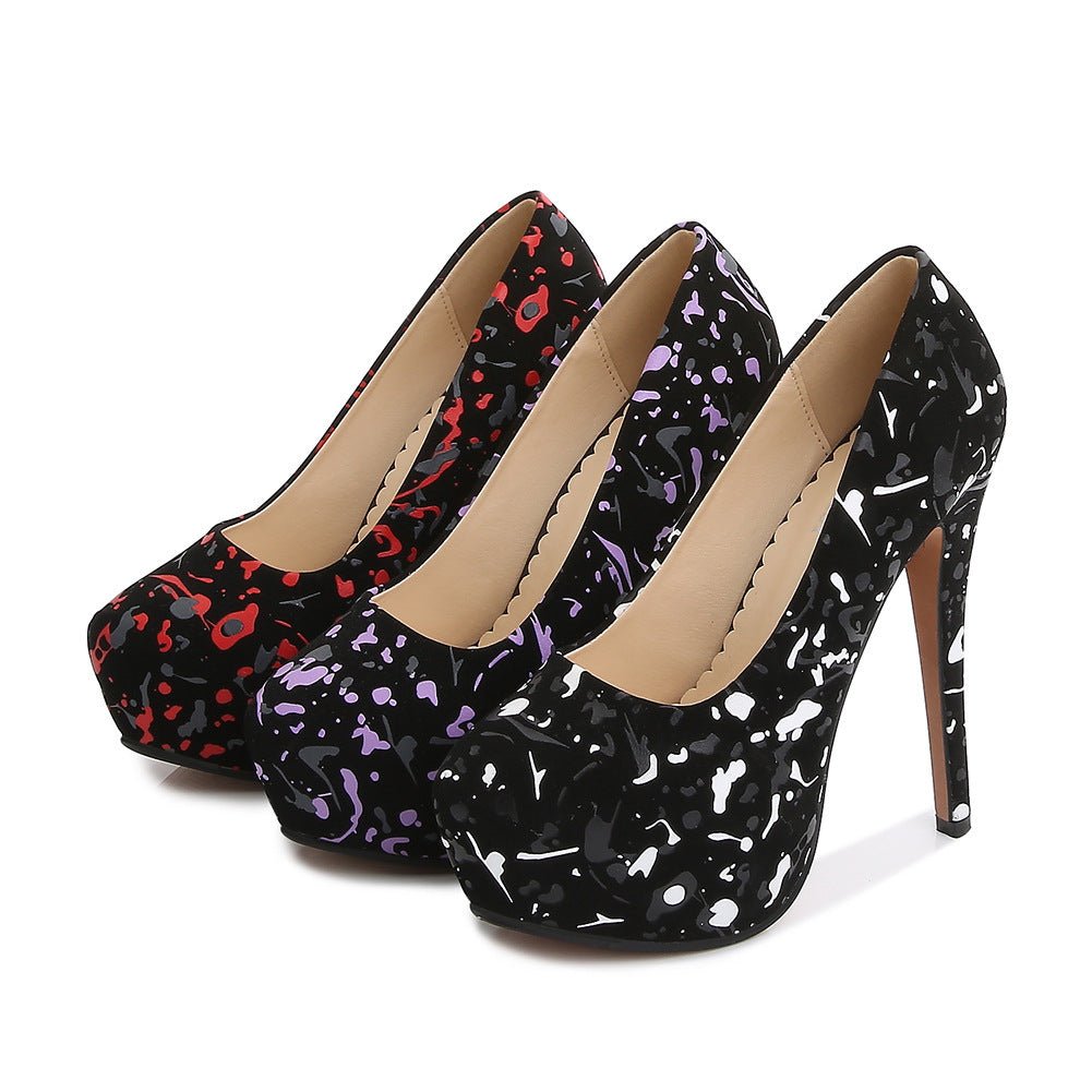 Catwalk Large Size Waterproof Platform high Heels Shallow Mouth Shoes Purple