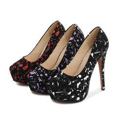 Catwalk Large Size Waterproof Platform high Heels Shallow Mouth Shoes Purple