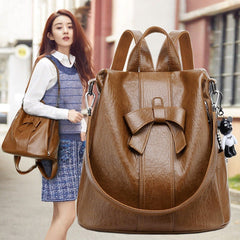 Chic Bow Travel Bag: Women's New Korean Style Fashion Backpack Brown