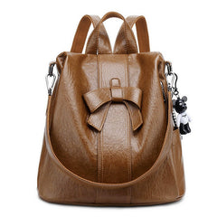 Chic Bow Travel Bag: Women's New Korean Style Fashion Backpack Brown