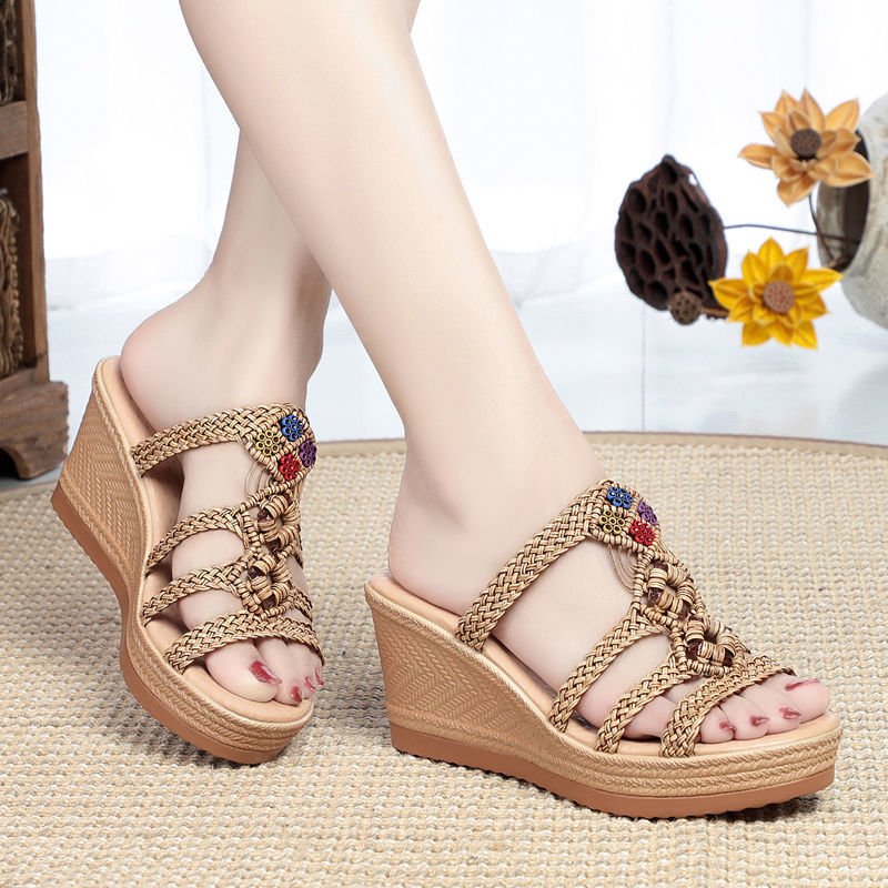 Chic Chunky Sandals Trendy Stroppy High Heel Platform Women's Shoes Brown Slippers