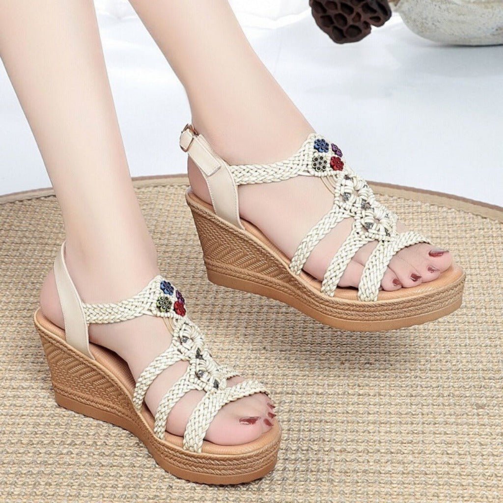 Chic Chunky Sandals Trendy Stroppy High Heel Platform Women's Shoes Beige Sandals