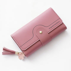 Chic Geometric Alphabet Bag Clutch Tassel Petal Long Ladies Wallet Dark pink