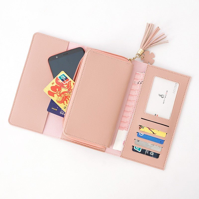 Chic Geometric Alphabet Bag Clutch Tassel Petal Long Ladies Wallet Beige