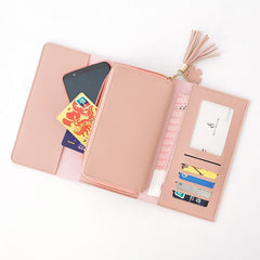 Chic Geometric Alphabet Bag Clutch Tassel Petal Long Ladies Wallet Beige
