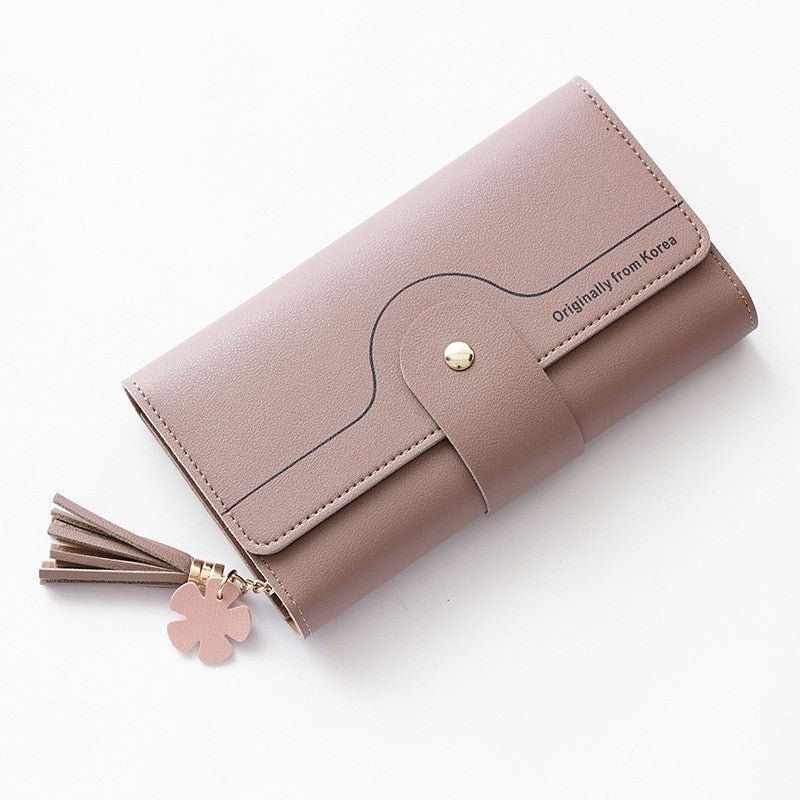 Chic Geometric Alphabet Bag Clutch Tassel Petal Long Ladies Wallet Pink apricot
