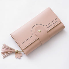 Chic Geometric Alphabet Bag Clutch Tassel Petal Long Ladies Wallet Pink