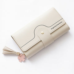 Chic Geometric Alphabet Bag Clutch Tassel Petal Long Ladies Wallet Beige