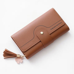 Chic Geometric Alphabet Bag Clutch Tassel Petal Long Ladies Wallet Yellow brown