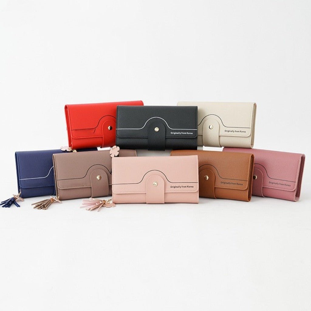 Chic Geometric Alphabet Bag Clutch Tassel Petal Long Ladies Wallet Beige