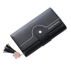 Chic Geometric Alphabet Bag Clutch Tassel Petal Long Ladies Wallet Black
