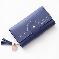 Chic Geometric Alphabet Bag Clutch Tassel Petal Long Ladies Wallet Brilliant blue