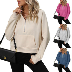 Chic Half - Zip Hooded Fleece Sweatshirt Light Gray