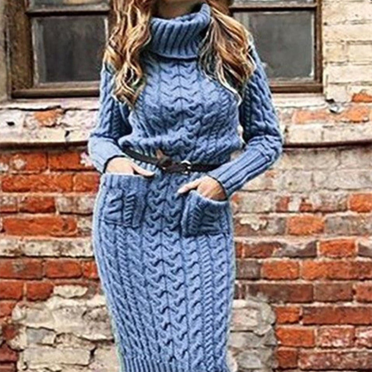 Chic Knitwear Sweater - Women's Fashion Long Sleeve Blue