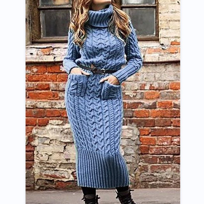 Chic Knitwear Sweater - Women's Fashion Long Sleeve Blue