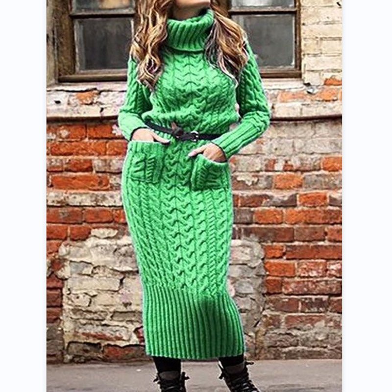 Chic Knitwear Sweater - Women's Fashion Long Sleeve Emerald Green