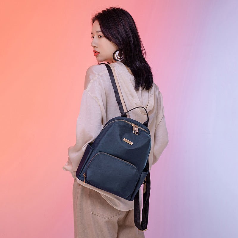 Chic Korean Style Pure Color Oxford Cloth Women's Backpack Blue