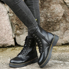 Chic Lace - up Boots Black White Zipper Mid - calf Boots Elegant Shoes White