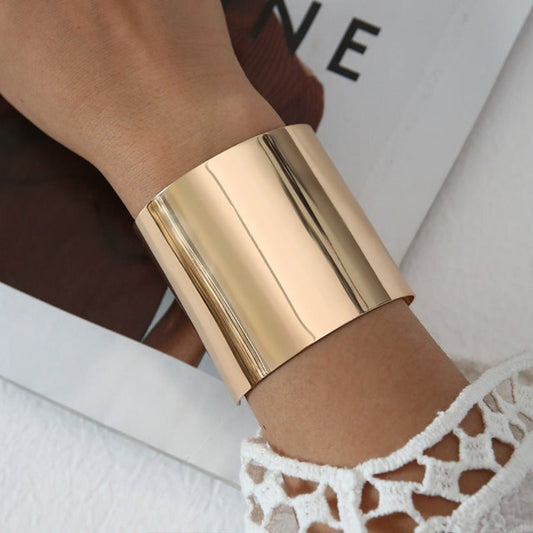 Chic Metal Wide Simple Bracelet for Women's Fashion Statement Sku5804 Gold