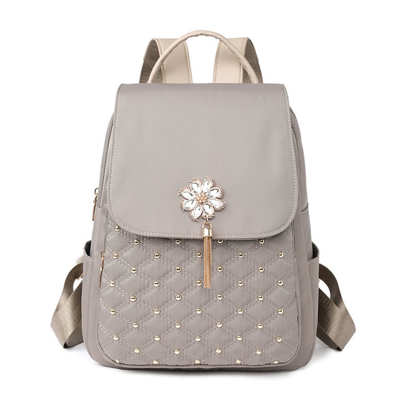 Chic Nylon Backpack: Korean Style with Fashionable Embroidery Thread Black