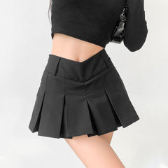 Chic Preppy V - Waist Mini Skirt, Ultra Short A - Line Skirt for All - Day Black