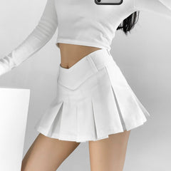 Chic Preppy V - Waist Mini Skirt, Ultra Short A - Line Skirt for All - Day White