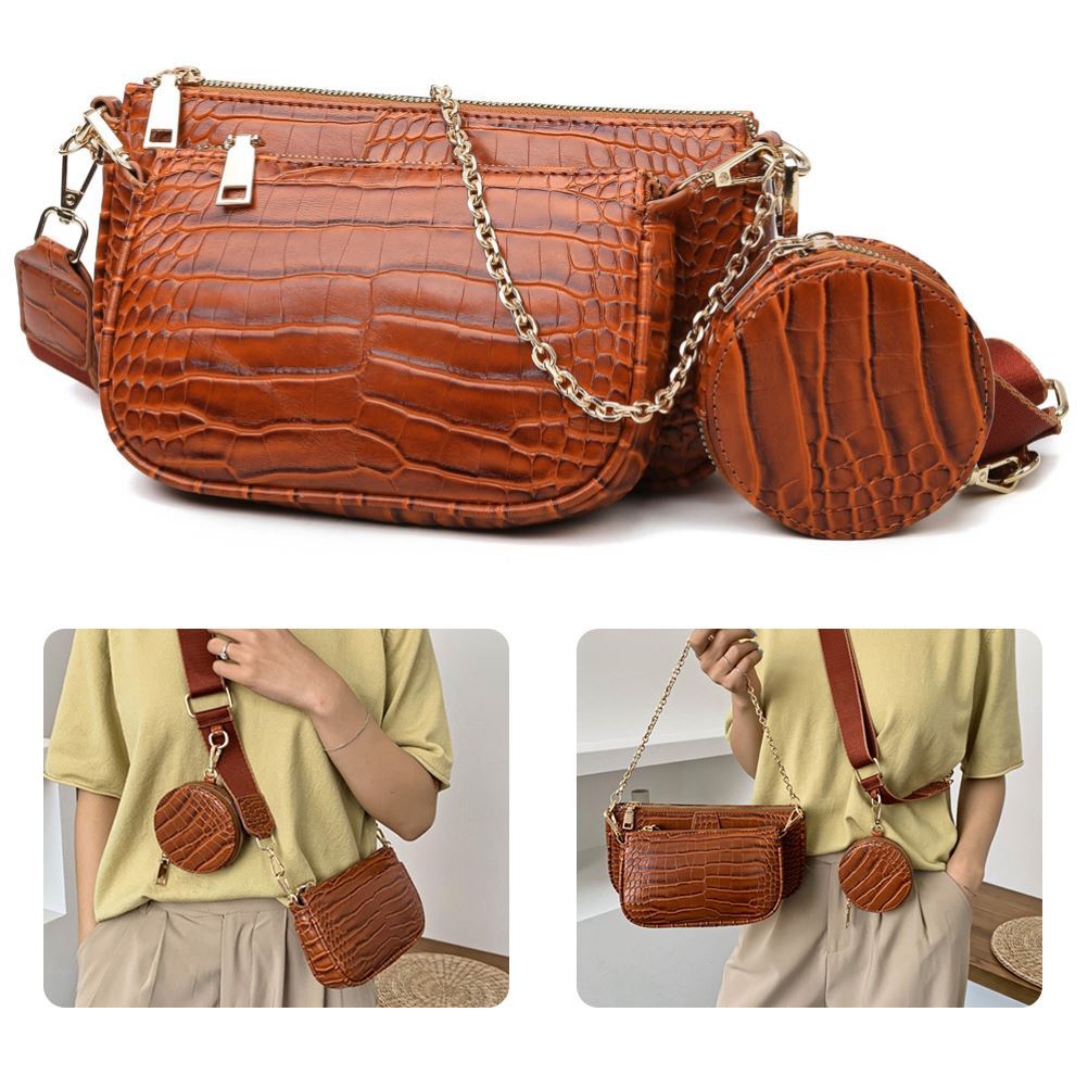 Chic PU Leather Clutch: Three - Piece Crossbody Bag Set Black