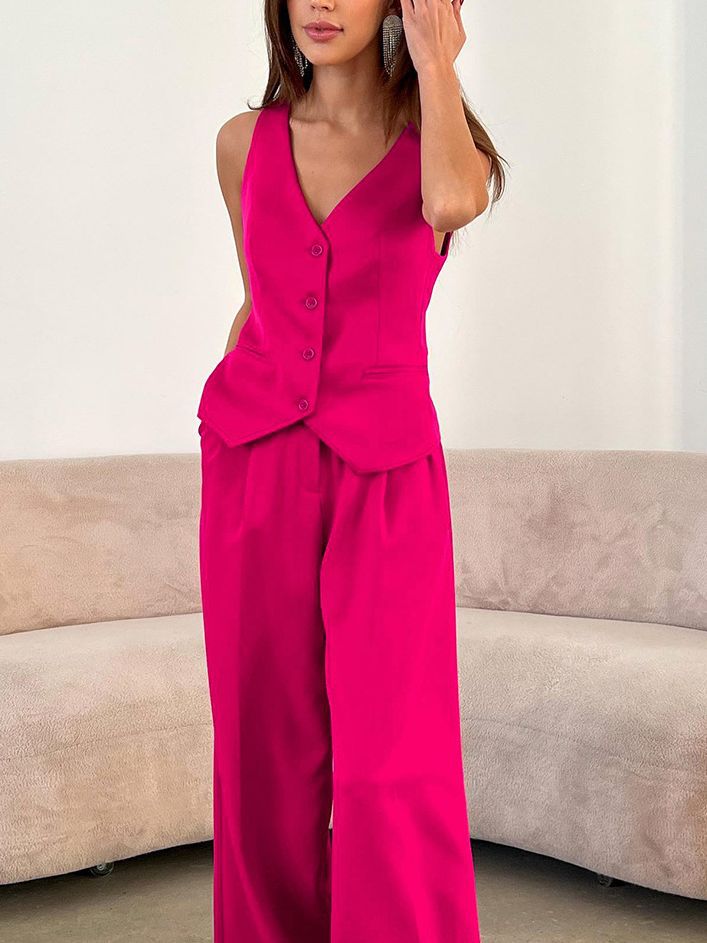 Chic Small Suit Vest Women's Two - piece Set Pink