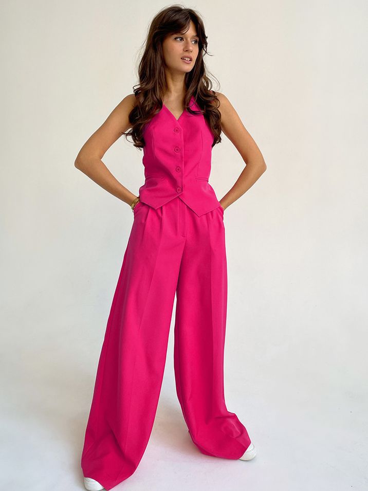 Chic Small Suit Vest Women's Two - piece Set Pink