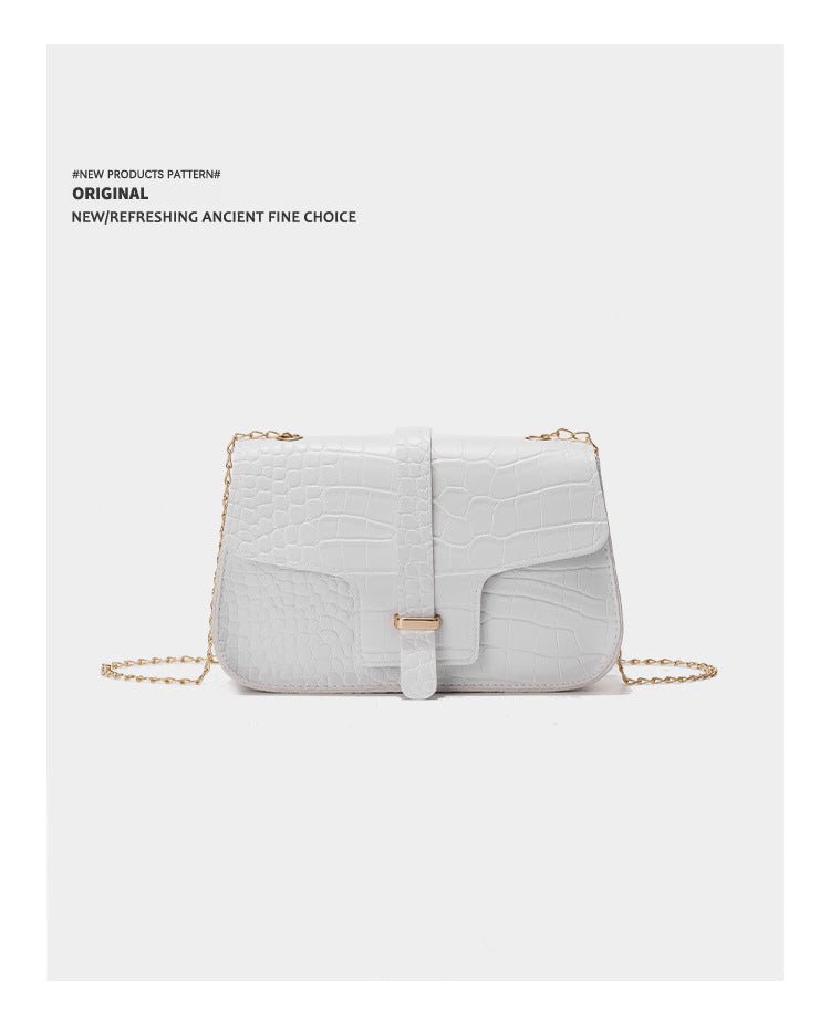 Chic Western Style Chain Bag by The Bag Niche Crocodile Pattern White