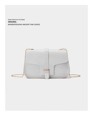 Chic Western Style Chain Bag by The Bag Niche Crocodile Pattern White