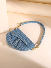 Chic Women's Vintage Denim Saddle Bag: Timeless Fashion Statement Blue