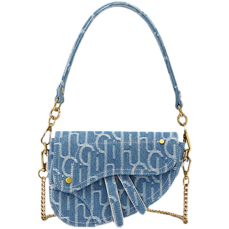 Chic Women's Vintage Denim Saddle Bag: Timeless Fashion Statement Blue