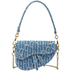 Chic Women's Vintage Denim Saddle Bag: Timeless Fashion Statement Blue