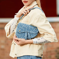 Chic Women's Vintage Denim Saddle Bag: Timeless Fashion Statement Blue