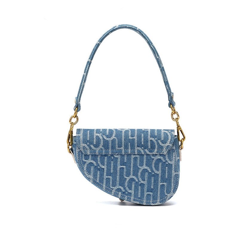 Chic Women's Vintage Denim Saddle Bag: Timeless Fashion Statement Blue