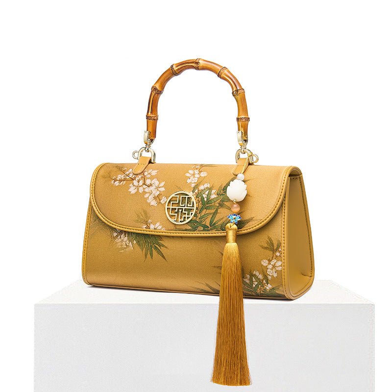 Chinese Style Bamboo Handbag Silk Women Cheongsam Crossbody Small Bag Golden Bamboo