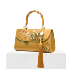 Chinese Style Bamboo Handbag Silk Women Cheongsam Crossbody Small Bag Golden Bamboo