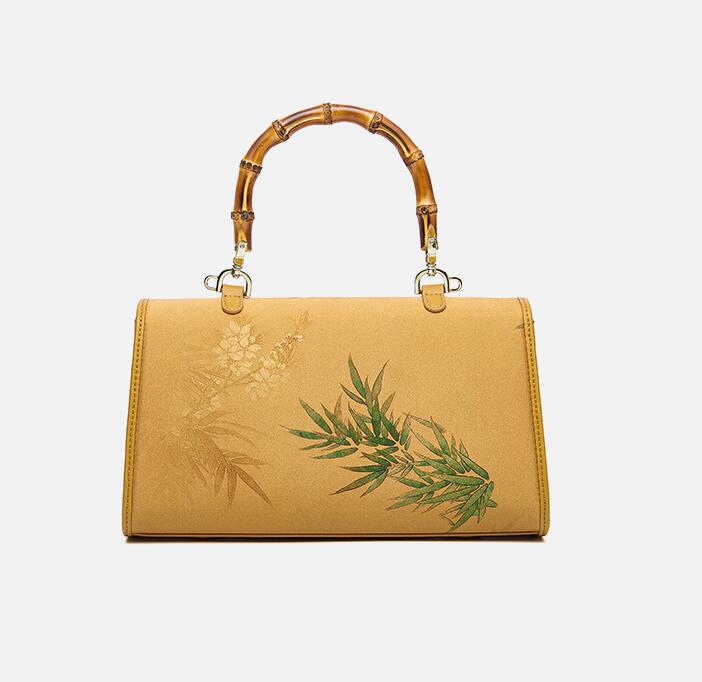 Chinese Style Bamboo Handbag Silk Women Cheongsam Crossbody Small Bag Golden Thousand Miles