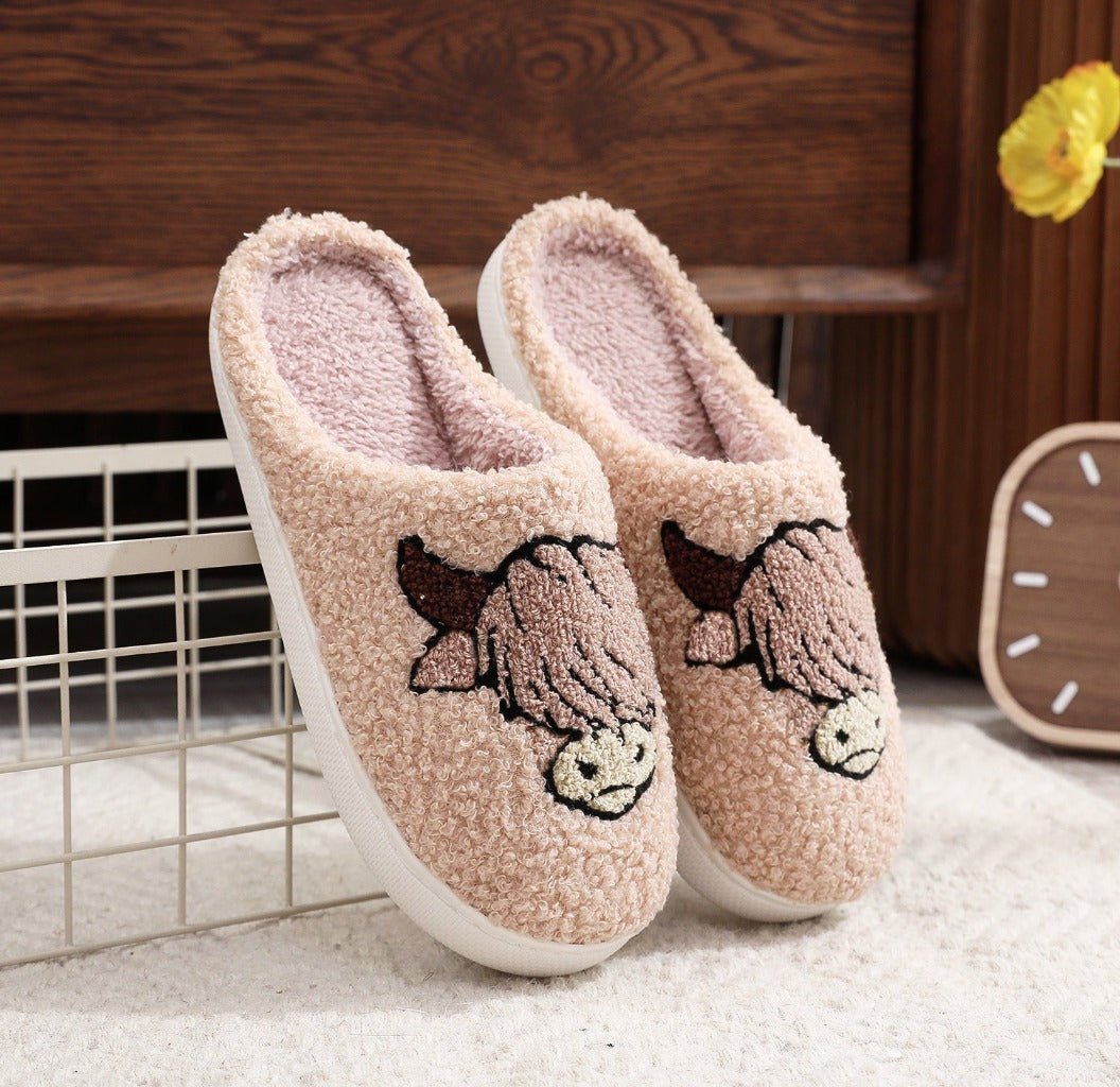 Christmas Cozy Chill Hot - selling Highland Cow Printing Cotton Slippers Bull Head