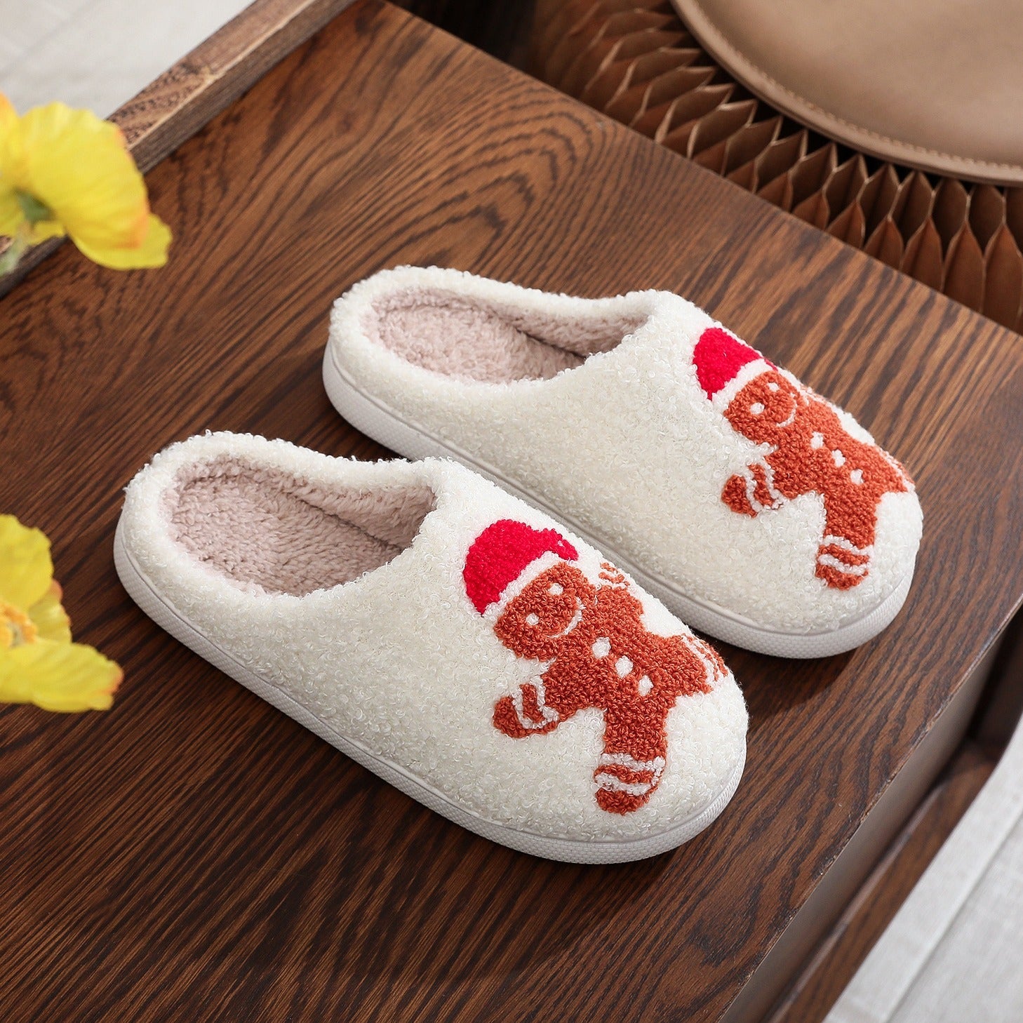 Christmas Gingerbread Man Cotton Indoor Slippers Home Winter Shoes Gingerbread Man