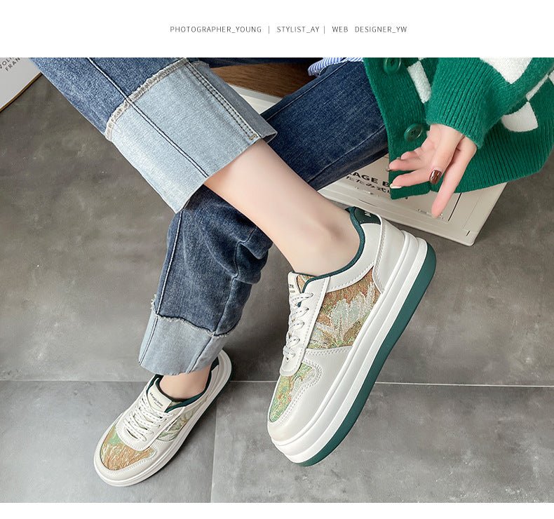 Chunky Canvas Chill Internet - famous Student Retro Sports Board Shoes Beige Green